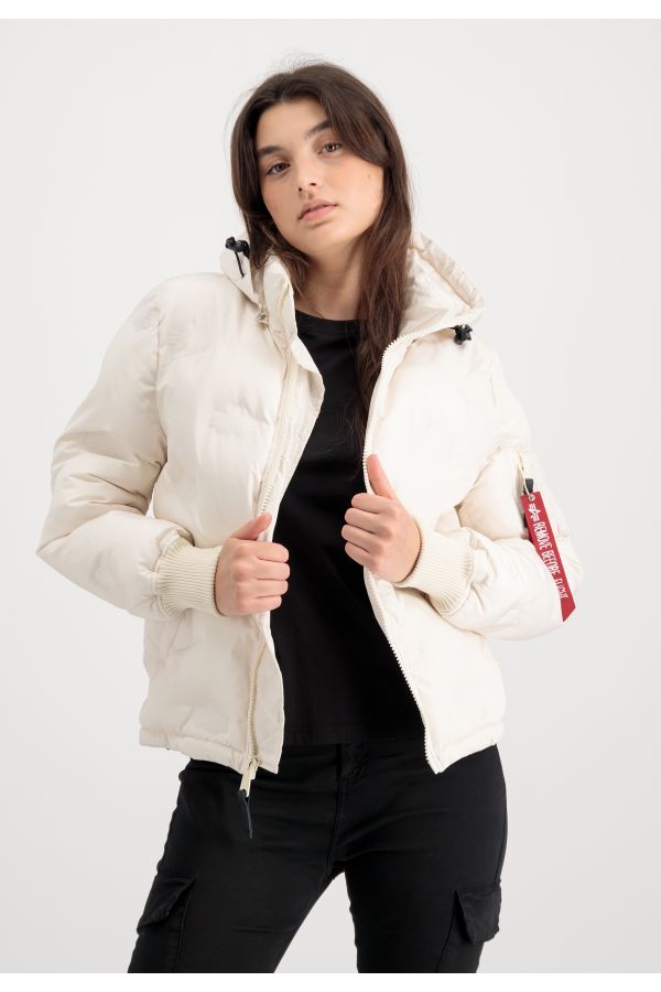 Jachetă ALPHA INDUSTRIES Wmn Hooded Logo Puffer White