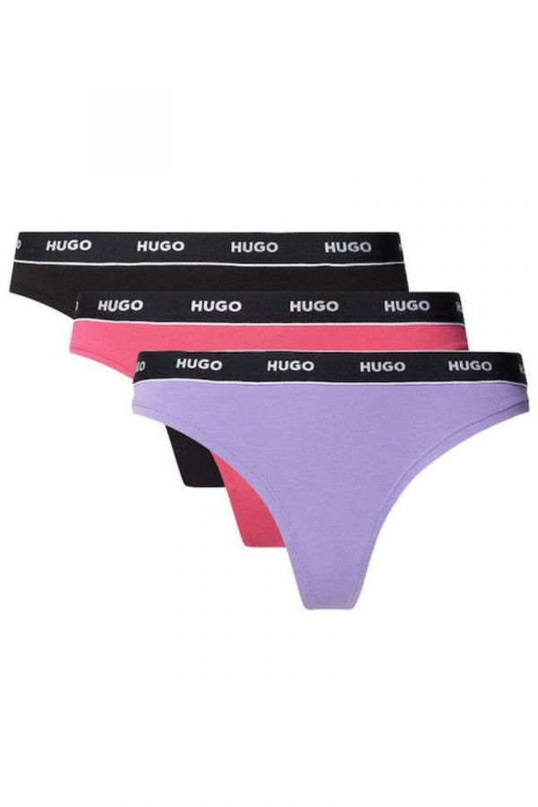 Tanga HUGO 3-pack Thong Stripe black/pink/violet